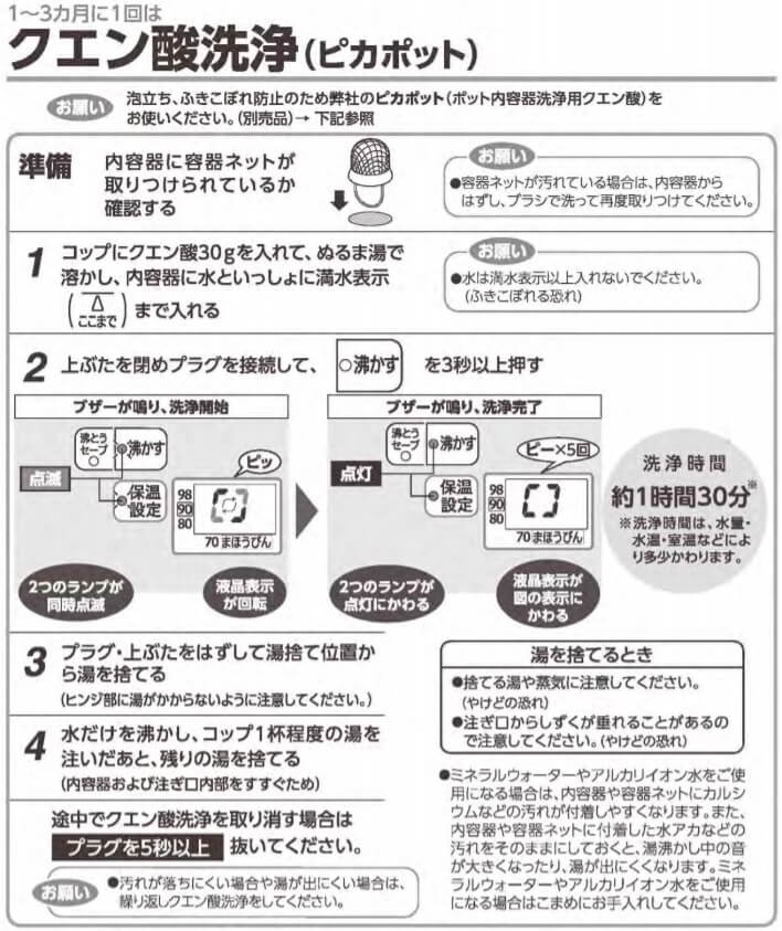 クエン酸洗浄_象印CV-GT22・CV-GT30